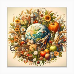 Earth With Fruits And Vegetables Canvas Print