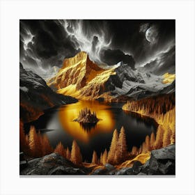 Golden Mountain Lake Canvas Print