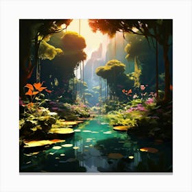 Botanical Plants Landdscape Blending Styles Of Greg Rutkowski Loish Rhads Beeple Makoto Shinkai Canvas Print