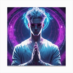 Mysterious Man With Blue Eyes In A Namaste Posture Canvas Print