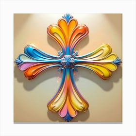 Vibrant 3D Image Of A Intricately Designed Cross With Beautiful Colors 3 Canvas Print