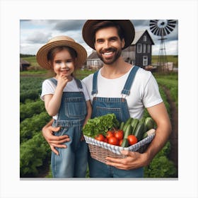 Happy Family On The Farm Canvas Print