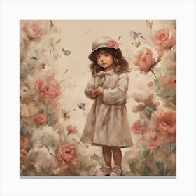 Little Girl With Butterflies Canvas Print