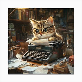 Funny Cat Writer Vintage 11 Canvas Print