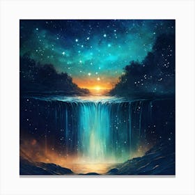 Waterfall At Night Canvas Print