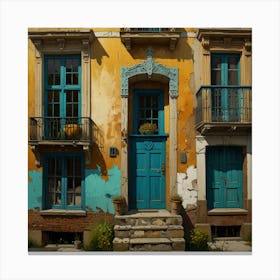 Old Building With Blue Shutters Canvas Print