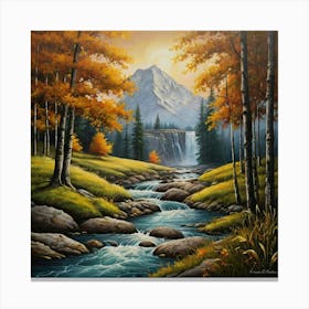 Waterfall In Autumn Canvas Print