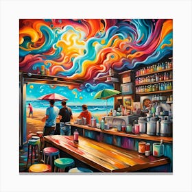Swirls Of Color Above A Beachside Bar Canvas Print