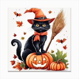 Cute Cat Halloween Pumpkin (42) Canvas Print