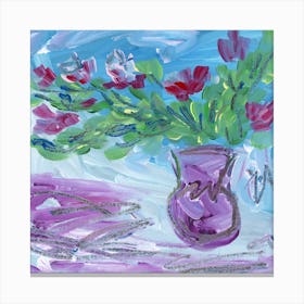 Floral Emotion hand painted floral flowers square impressionism expressive maximalism square bedroom living room kitchen Canvas Print