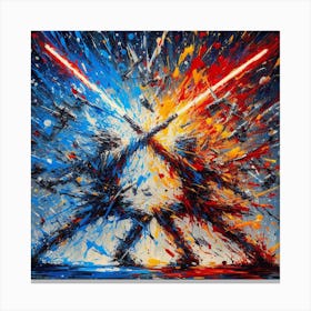 Star Wars Saber Battle, Lightsaber Symphony: A Duel in Color and Chaos Canvas Print