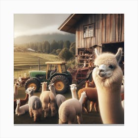 Alpacas On A Farm Canvas Print