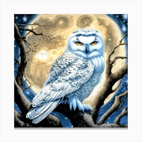 Snowy Owl In The Moonlight Canvas Print