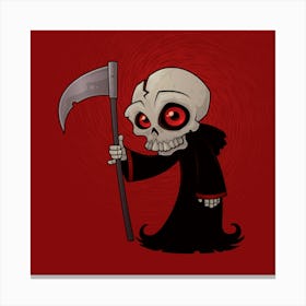 Little Grim Reaper with Red Eyes Holding A Scythe Canvas Print