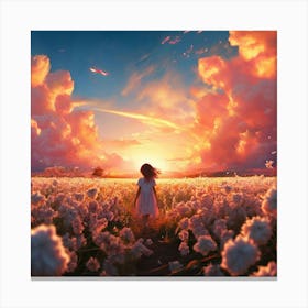 A Rustic Scene Bathed In The Ethereal Glow Of A Heavenly Realm Running Through Cotton Field Canvas Print