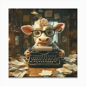 Funny Cow Writer Vintage 10 Canvas Print