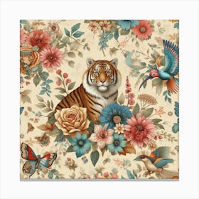 Tiger And Flowers Canvas Print