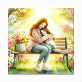 Mother And Daughter Hugging Canvas Print