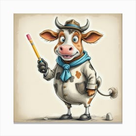 Cartoon Cow Holding Pencil Canvas Print