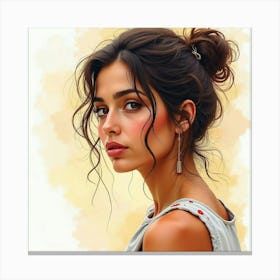 Spanish Woman With An Artistic Touch, Watercolor With Creative Strokes 1 Canvas Print