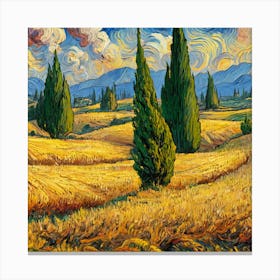 Cypresses In The Wheat Field 1 Canvas Print