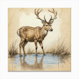 Deer By The Water Canvas Print