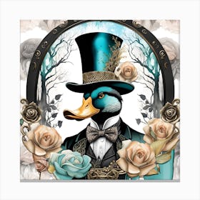 Duck In Top Hat Watercolor Splash Dripping 18 Canvas Print