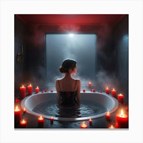 Woman In A Bathtub With Candles Canvas Print