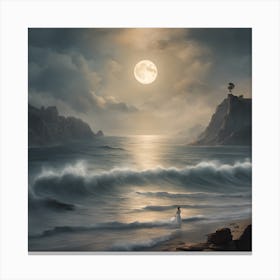 Full Moon Over The Ocean Canvas Print