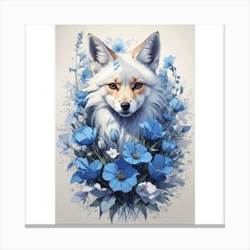 Fox With Blue Flowers Canvas Print