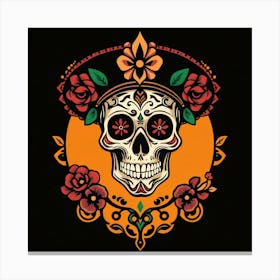 Sugar Skull With Flowers Canvas Print