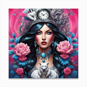 Wolf And Roses Canvas Print