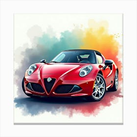 Alfa Romeo 4c Spider In A Colorful Watercolor Backdrop, No Signature Or Logo 1 Canvas Print