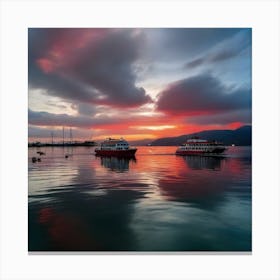Sunset Boats In The Harbor Canvas Print