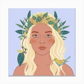 Illustration Of A Girl With A Flower Crown Canvas Print