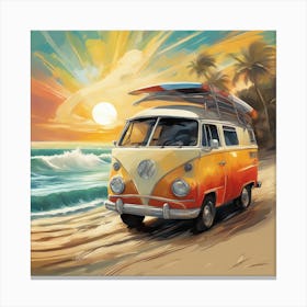 Vw Bus On The Beach 1 Canvas Print