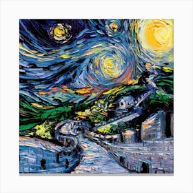 Pop Culture Painting Van Gogh Starry Night The Great Wall (1) Canvas Print