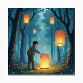 Lanterns In The Forest 1 Canvas Print