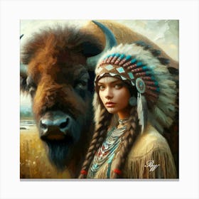 Native American Woman With Buffalo 3 Copy Canvas Print