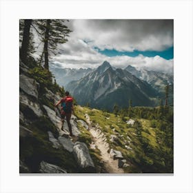 Hiker In The Mountains Canvas Print