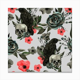 Crows And Flowers hand drawn illustrated pattern Canvas Print