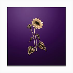 Gold Botanical Trumpet Stalked Sunflower on Royal Purple n.2067 Canvas Print