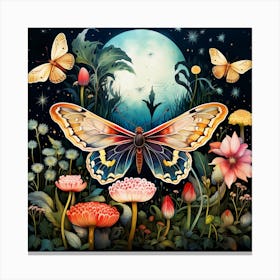 Moth On A Flower Canvas Print