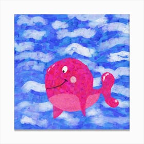 Pink Whale In The Sea Canvas Print