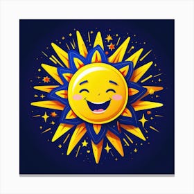 Lovely smiling sun on a blue gradient background 39 Canvas Print