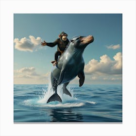 Monkey Riding A Dolphin Canvas Print