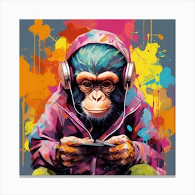 Monkey Listening To Music 1 Canvas Print