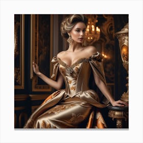 Beautiful Woman In A Golden Dress 3 Canvas Print