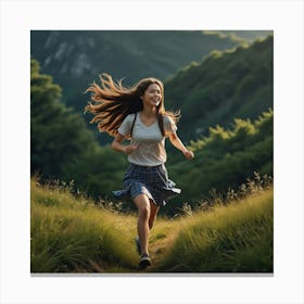 Asian Girl Running In The Mountains Canvas Print