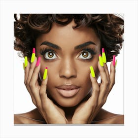 Beautiful Black Woman With Neon Nails Canvas Print